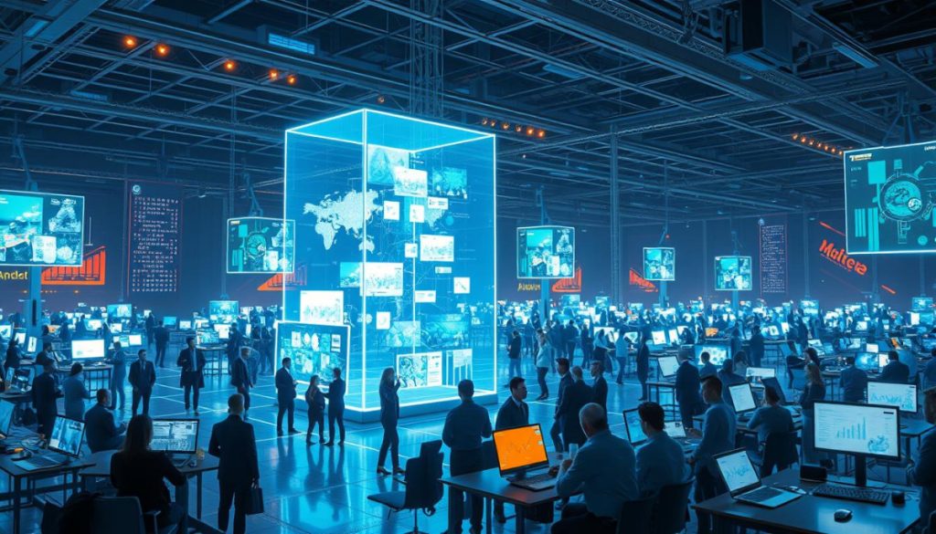 A Bustling Digital Landscape, Illuminated By The Glow Of Ai-Powered Marketing Strategies. In The Foreground, A Towering Holographic Display Showcases Dynamic, Data-Driven Campaigns, Their Visuals Dancing Across A Sleek, Minimalist Interface. In The Middle Ground, Teams Of Analysts And Creatives Collaborate Seamlessly, Their Movements Captured By State-Of-The-Art Motion Tracking Cameras. The Background Is A Symphony Of Interconnected Devices, Their Screens Pulsing With Real-Time Insights And Predictive Analytics, Guiding The Optimization Of Every Marketing Decision. The Scene Is Bathed In A Cool, Futuristic Light, Conveying The Precision And Efficiency Of This Ai-Driven Marketing Ecosystem. A Bustling Digital Landscape, Illuminated By The Glow Of Ai-Powered Marketing Strategies. In The Foreground, A Towering Holographic Display Showcases Dynamic, Data-Driven Campaigns, Their Visuals Dancing Across A Sleek, Minimalist Interface. In The Middle Ground, Teams Of Analysts And Creatives Collaborate Seamlessly, Their Movements Captured By State-Of-The-Art Motion Tracking Cameras. The Background Is A Symphony Of Interconnected Devices, Their Screens Pulsing With Real-Time Insights And Predictive Analytics, Guiding The Optimization Of Every Marketing Decision. The Scene Is Bathed In A Cool, Futuristic Light, Conveying The Precision And Efficiency Of This Ai-Driven Marketing Ecosystem.
