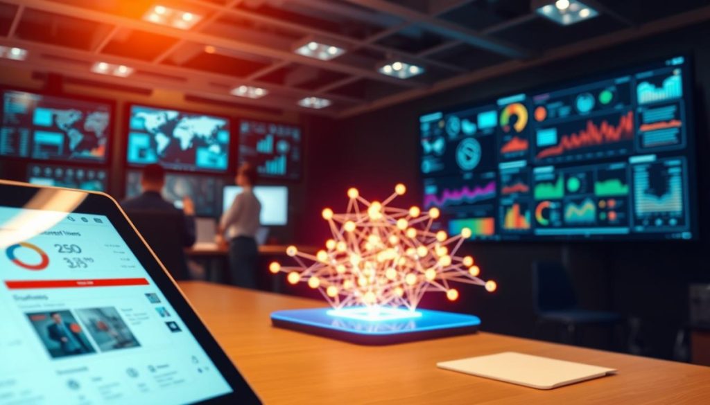 A Bustling Digital Workspace Illuminated By A Warm, Diffuse Light, Showcasing A Dynamic Array Of Customized Interfaces, Interactive Dashboards, And Strategically Placed Data Visualizations. In The Foreground, A Tablet-Like Device Displays A Fluid, Responsive Design With Intuitive Navigation Controls. The Middle Ground Features A Three-Dimensional Model Of A Corporate Network, Its Nodes And Connections Pulsing With Activity. In The Background, A Large, High-Resolution Display Presents A Comprehensive Overview Of Key Performance Indicators, Seamlessly Integrating Analytics And Real-Time Updates. The Scene Conveys A Sense Of Technological Empowerment, Efficiency, And A User-Centric Approach To Digital Transformation.