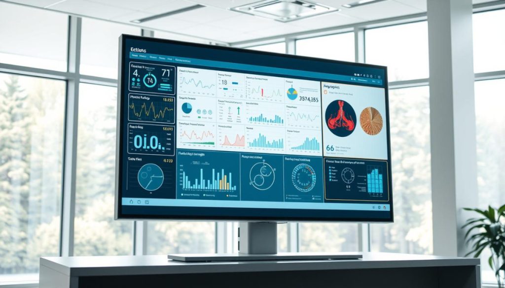 A Clinical Decision Support System Displayed On A Large High-Resolution Touchscreen Monitor, Showcasing Various Real-Time Patient Data And Diagnostic Insights. The Interface Is Sleek And Intuitive, With Clean Lines, Muted Colors, And Subtle Animations That Guide The User'S Interactions. The System Is Situated In A Modern, Well-Lit Medical Office, With Large Windows Allowing Natural Light To Flood The Space. The Overall Atmosphere Is One Of Professionalism, Efficiency, And A Relentless Pursuit Of Enhanced Patient Care.