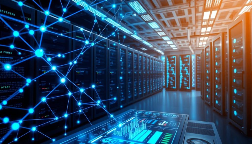 A Complex Data Integration Process Unfolding Against A Backdrop Of Futuristic Technology. In The Foreground, A Visualization Of Interconnected Data Streams, Represented By Glowing Blue Lines And Nodes. The Middle Ground Showcases A Sleek, Minimalist Control Panel With Holographic Displays And Intuitive Interfaces. In The Background, A Vast, Data-Driven Landscape Of Towering Server Racks, Pulsing With The Rhythm Of Information Exchange. Bright, Diffused Lighting Casts A Sense Of Technological Sophistication, While Subtle Shadows And Reflections Add Depth And Realism. The Overall Atmosphere Conveys The Seamless Integration Of Disparate Data Sources, Enabling The Transformation Of Raw Information Into Valuable Business Insights.