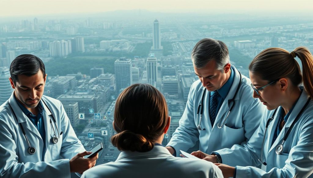 A Complex Healthcare Landscape With Medical Professionals Navigating A Sea Of Public Relations Challenges. In The Foreground, A Team Of Pr Experts Strategize, Their Faces Etched With Concentration As They Pore Over Data And Press Releases. In The Middle Ground, A Maze Of Digital Devices And Social Media Platforms, Symbolizing The Constant Need To Curate And Disseminate Information. In The Background, A Hazy Cityscape, Representing The Diverse And Often Unpredictable Public Audience. Soft, Directional Lighting Casts Dramatic Shadows, Heightening The Sense Of Gravity And Importance. The Scene Is Rendered In A Hyper-Realistic Style, Reflecting The High-Stakes Nature Of Effective Healthcare Communication. A Complex Healthcare Landscape With Medical Professionals Navigating A Sea Of Public Relations Challenges. In The Foreground, A Team Of Pr Experts Strategize, Their Faces Etched With Concentration As They Pore Over Data And Press Releases. In The Middle Ground, A Maze Of Digital Devices And Social Media Platforms, Symbolizing The Constant Need To Curate And Disseminate Information. In The Background, A Hazy Cityscape, Representing The Diverse And Often Unpredictable Public Audience. Soft, Directional Lighting Casts Dramatic Shadows, Heightening The Sense Of Gravity And Importance. The Scene Is Rendered In A Hyper-Realistic Style, Reflecting The High-Stakes Nature Of Effective Healthcare Communication.