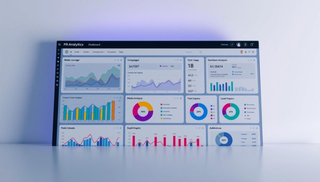 A Comprehensive Pr Analytics Dashboard Features A Clean, Intuitive Interface Displaying Key Metrics And Insights. In The Foreground, Vibrant Data Visualizations Including Line Graphs, Bar Charts, And Pie Charts Showcase Campaign Performance Across Various Kpis. The Middle Ground Presents Detailed Breakdowns Of Media Coverage, Sentiment Analysis, And Audience Engagement. In The Background, A Sleek And Minimal Design With Strategic Use Of Negative Space Creates A Polished, Professional Atmosphere. Soft, Directional Lighting Accentuates The Dashboard'S Elements, Conveying A Sense Of Clarity And Precision. The Overall Composition Strikes A Balance Between Form And Function, Delivering A Powerful Tool For Data-Driven Decision Making. A Comprehensive Pr Analytics Dashboard Features A Clean, Intuitive Interface Displaying Key Metrics And Insights. In The Foreground, Vibrant Data Visualizations Including Line Graphs, Bar Charts, And Pie Charts Showcase Campaign Performance Across Various Kpis. The Middle Ground Presents Detailed Breakdowns Of Media Coverage, Sentiment Analysis, And Audience Engagement. In The Background, A Sleek And Minimal Design With Strategic Use Of Negative Space Creates A Polished, Professional Atmosphere. Soft, Directional Lighting Accentuates The Dashboard'S Elements, Conveying A Sense Of Clarity And Precision. The Overall Composition Strikes A Balance Between Form And Function, Delivering A Powerful Tool For Data-Driven Decision Making.