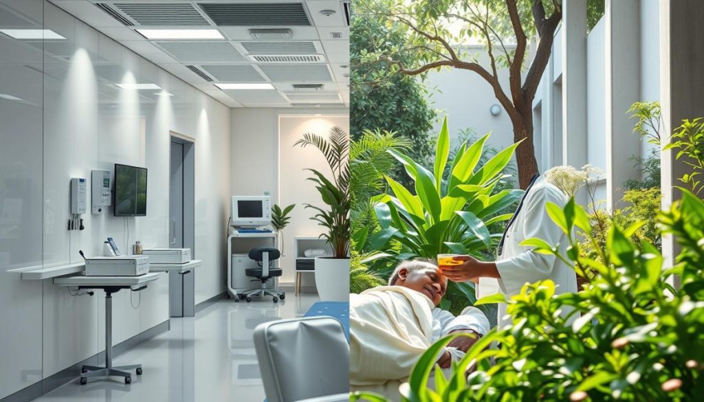 A Contemporary Medical Facility, Its Sleek White Walls And Gleaming Equipment Contrasting With A Lush, Verdant Garden Where A Traditional Healer Tends To A Patient Using Natural Remedies. The Two Worlds, Modern And Ancient, Coexist In A Harmonious Clash, Showcasing The Key Differences Between Conventional And Complementary Medicine. Soft, Directional Lighting Illuminates The Scene, Creating A Sense Of Balance And Introspection. The Composition Emphasizes The Juxtaposition, Inviting The Viewer To Explore The Nuances Between These Distinct Approaches To Healthcare.