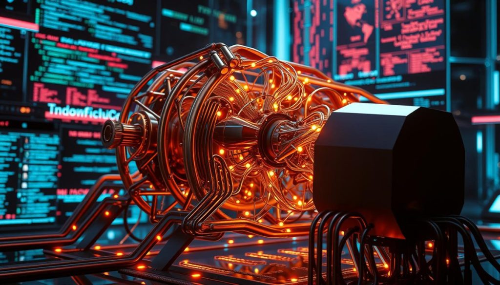 A Cutting-Edge Ai Code Generation Model, Its Intricate Inner Workings Illuminated Against A Backdrop Of Futuristic Data Streams And Holographic Interfaces. Sleek, Metallic Forms Cascading With An Array Of Vibrant, Pulsing Lights Suggest The Rapid Evolution And Increasing Sophistication Of This Transformative Technology. The Scene Exudes A Sense Of Precision, Dynamism, And The Profound Impact These Models Will Have On The Future Of Software Development. Dramatic Shadows And Dramatic Lighting Create A Sense Of Depth And Drama, Inviting The Viewer To Contemplate The Profound Implications Of This Revolutionary Advancement.