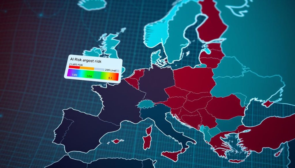 A Detailed Map Of Europe, Showcasing The Varying Levels Of Ai Risk Across The Continent. In The Foreground, A Central Panel Highlights The Risk Levels, With A Color-Coded Scale And Relevant Data Points. The Middle Ground Depicts The Individual Countries, Their Borders Clearly Defined, Each Shaded According To Their Assessed Ai Risk. In The Background, A Subtle Techno-Inspired Grid Pattern Provides A Futuristic, Data-Driven Atmosphere. Realistic Lighting Casts A Soft, Ambient Glow, Emphasizing The Seriousness And Importance Of The Subject Matter. The Overall Composition Conveys A Sense Of Authority, Precision, And The Need For Informed Decision-Making When It Comes To Navigating The Complex Landscape Of Ai Risk.