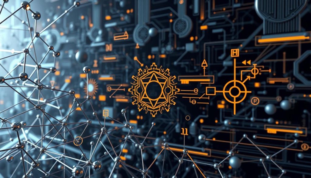 A Detailed, Technologically-Advanced Visualization Of A Knowledge Representation System, Captured In A Sleek, High-Contrast Rendering. The Foreground Features A Complex, Interconnected Network Of Nodes And Edges, Representing The Intricate Relationships And Connections Within The System. The Middle Ground Showcases A Series Of Abstract, Geometric Shapes And Symbols, Symbolizing The Underlying Mathematical And Logical Foundations. In The Background, A Seamless Blend Of Futuristic, Metallic Textures Creates A Sense Of Depth And Solidity, Conveying The Robustness And Reliability Of The System. Cinematic Lighting, With Dramatic Shadows And Highlights, Accentuates The Technical Precision And Sophistication Of The Image. The Overall Composition Aims To Visually Communicate The Power And Versatility Of Knowledge Representation In Artificial Intelligence.