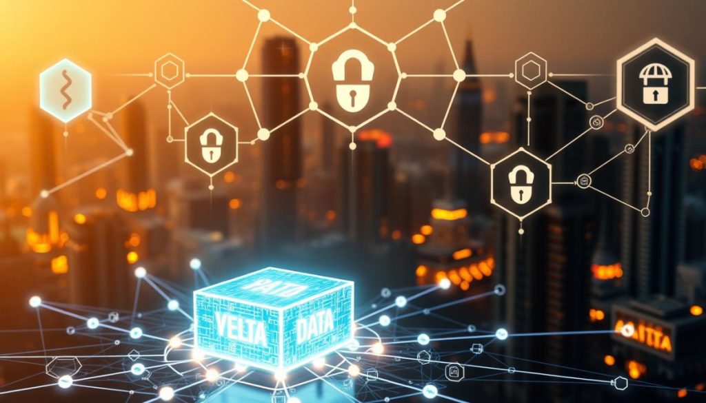 A Digital Ledger System Centered Around A Blockchain Network, Illuminating Content Authenticity. In The Foreground, A Glowing Data Block Represents Verified Digital Content, Surrounded By A Constellation Of Interconnected Nodes. In The Middle Ground, Abstract Blockchain Symbology - Hexagonal Chains, Cryptographic Hashes, And Distributed Consensus Icons - Converge To Form A Secure, Tamper-Proof Verification Framework. The Background Features A Futuristic Cityscape, Its Skyscrapers And Infrastructure Evoking A Technological, Yet Sophisticated Atmosphere. Warm, Diffuse Lighting Creates A Sense Of Depth And Emphasizes The Intricate Blockchain Mechanisms Powering Content Authentication. A Digital Ledger System Centered Around A Blockchain Network, Illuminating Content Authenticity. In The Foreground, A Glowing Data Block Represents Verified Digital Content, Surrounded By A Constellation Of Interconnected Nodes. In The Middle Ground, Abstract Blockchain Symbology - Hexagonal Chains, Cryptographic Hashes, And Distributed Consensus Icons - Converge To Form A Secure, Tamper-Proof Verification Framework. The Background Features A Futuristic Cityscape, Its Skyscrapers And Infrastructure Evoking A Technological, Yet Sophisticated Atmosphere. Warm, Diffuse Lighting Creates A Sense Of Depth And Emphasizes The Intricate Blockchain Mechanisms Powering Content Authentication.