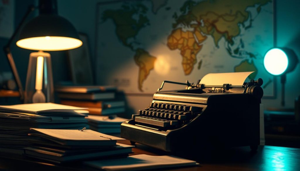 A Dimly Lit Room, The Soft Glow Of A Desk Lamp Illuminating A Journalist'S Workstation. Piles Of Papers, A Well-Worn Notebook, And A Vintage Typewriter Sit In The Foreground, Symbolizing The Authentic Craft Of Storytelling. In The Middle Ground, A Reporter'S Hand Carefully Crafts A Narrative, Meticulously Weaving Together Facts And Insights. The Background Features A World Map, Suggesting The Global Reach And Impact Of Genuine, Trustworthy Journalism. The Atmosphere Is One Of Quiet Contemplation, A Reverence For The Power Of Words To Inform, Inspire, And Build Trust With The Audience. A Dimly Lit Room, The Soft Glow Of A Desk Lamp Illuminating A Journalist'S Workstation. Piles Of Papers, A Well-Worn Notebook, And A Vintage Typewriter Sit In The Foreground, Symbolizing The Authentic Craft Of Storytelling. In The Middle Ground, A Reporter'S Hand Carefully Crafts A Narrative, Meticulously Weaving Together Facts And Insights. The Background Features A World Map, Suggesting The Global Reach And Impact Of Genuine, Trustworthy Journalism. The Atmosphere Is One Of Quiet Contemplation, A Reverence For The Power Of Words To Inform, Inspire, And Build Trust With The Audience.