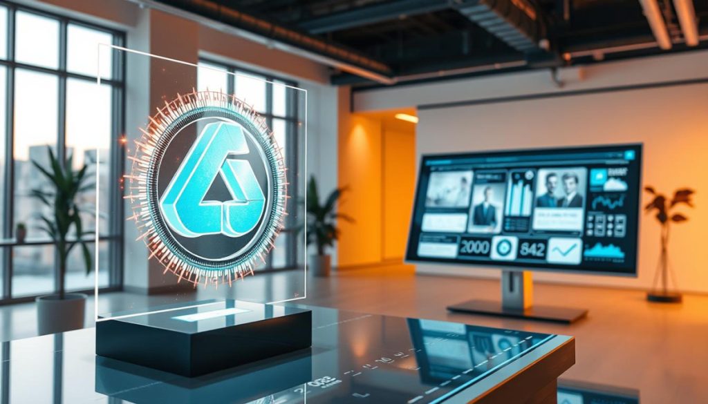 A Dynamic And Visually Captivating Display Of Emerging Pr Formats In 2025, Showcasing Innovative Approaches That Have Captured Media Attention. In The Foreground, A Holographic Display Projects A Captivating 3D Logo, Its Edges Shimmering With Energy. In The Middle Ground, A Sleek, Futuristic Touch-Screen Interface Allows For Seamless Interaction, With Data Visualizations And Interactive Infographics. The Background Is A Minimalist, Ultra-Modern Office Setting, With Large Windows That Flood The Scene With Warm, Natural Lighting. The Overall Atmosphere Exudes A Sense Of Cutting-Edge Technology, Forward-Thinking Design, And A Commitment To Visually Engaging Media Outreach.