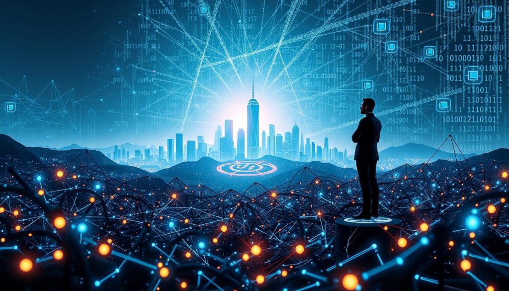 A Dynamic Digital Landscape With Innovative Strategies Taking Shape. In The Foreground, A Tangled Network Of Data Flows And Interconnected Systems, Pulsing With Energy. Amid The Digital Chaos, Bold Symbols Of Transformation Emerge - A Sleek, Futuristic Interface, Holographic Displays, And The Silhouette Of A Thoughtful Executive Navigating The Path Forward. The Middle Ground Features A Cityscape Of Towering, Gleaming Towers, Reflecting The Digital Revolution. In The Background, An Ethereal Aurora Of Binary Code And Cascading Algorithms, Illuminating The Boundless Potential Of Digital Transformation. Crisp, High-Contrast Lighting Highlights The Meticulous Details, Creating A Sense Of Depth And Technological Sophistication. Captured Through A Wide-Angle Lens, This Scene Conveys The Dynamic, Ever-Evolving Nature Of Digital Strategies In A Modern, Visionary Landscape.