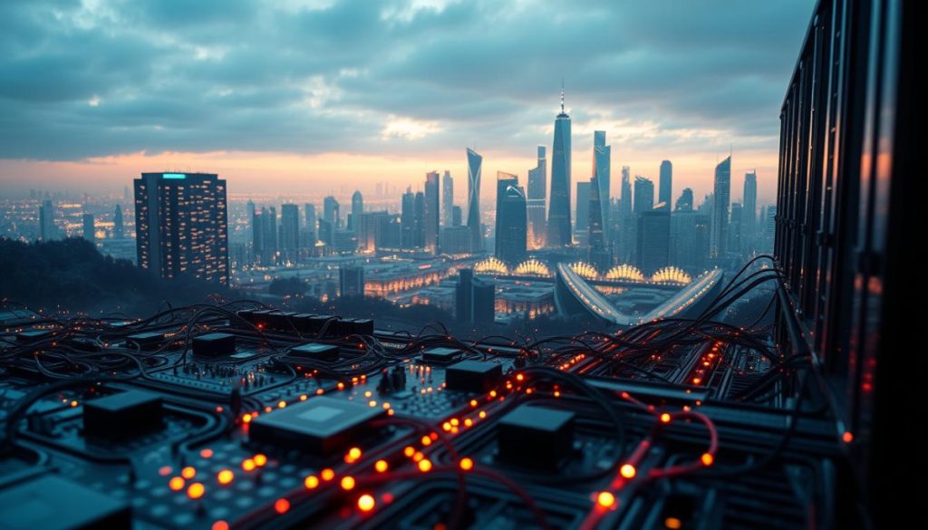 A Futuristic Data Processing Evolution Landscape, Captured Through The Lens Of An Advanced Camera. In The Foreground, Intricate Circuits And Glowing Data Streams Intertwine, Conveying The Complexity And Dynamism Of Modern Information Processing. The Middle Ground Features Sleek, High-Tech Data Centers, Their Structures Reflecting The Seamless Integration Of Hardware And Software. In The Background, A Stunning Skyline Of Towering, Ai-Powered Skyscrapers Casts A Warm, Ambient Glow, Symbolizing The Exponential Growth And Integration Of Multimodal Ai Systems. The Scene Is Illuminated By A Combination Of Soft, Diffuse Lighting And Strategic Highlights, Creating A Sense Of Depth, Scale, And Technological Wonder. The Overall Atmosphere Evokes A Future Where Data And Intelligence Are Woven Into The Fabric Of Our Cities And Daily Lives. A Futuristic Data Processing Evolution Landscape, Captured Through The Lens Of An Advanced Camera. In The Foreground, Intricate Circuits And Glowing Data Streams Intertwine, Conveying The Complexity And Dynamism Of Modern Information Processing. The Middle Ground Features Sleek, High-Tech Data Centers, Their Structures Reflecting The Seamless Integration Of Hardware And Software. In The Background, A Stunning Skyline Of Towering, Ai-Powered Skyscrapers Casts A Warm, Ambient Glow, Symbolizing The Exponential Growth And Integration Of Multimodal Ai Systems. The Scene Is Illuminated By A Combination Of Soft, Diffuse Lighting And Strategic Highlights, Creating A Sense Of Depth, Scale, And Technological Wonder. The Overall Atmosphere Evokes A Future Where Data And Intelligence Are Woven Into The Fabric Of Our Cities And Daily Lives.