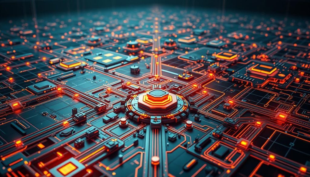 A Futuristic, Sleek, And Intricate Digital Transformation Framework Blueprint, Rendered In Striking 3D With Metallic Textures And Bold, Geometric Designs. The Foreground Showcases A Central Hub Of Interconnected Nodes And Data Streams, While The Middle Ground Features Modular Components And Interfaces Seamlessly Integrated. The Background Is A Dynamic, High-Tech Landscape Of Glowing Grids, Cascading Data Visualizations, And A Subtle, Warm Lighting That Casts A Futuristic, Empowering Atmosphere. Captured With A Wide-Angle, Cinematic Lens To Convey A Sense Of Scale And Complexity, This Image Aims To Visually Encapsulate The Comprehensive, Sophisticated Nature Of A Cutting-Edge Digital Transformation Strategy.