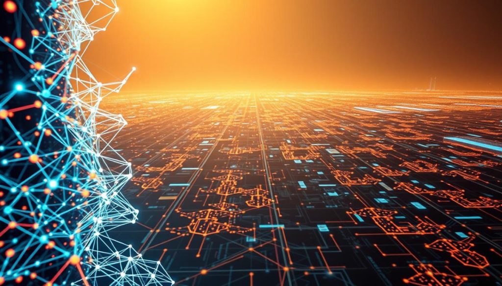 A Glowing, Futuristic Display Of Ai Model Evolution. In The Foreground, A Sleek And Polished Neural Network Architecture Unfolds, Its Intricate Layers Pulsing With Energy. In The Middle Ground, A Matrix Of Interconnected Nodes And Synapses Shift And Adapt, Representing The Iterative Process Of Model Refinement. In The Distant Background, A Vast Expanse Of Data Visualizations And Algorithmic Schematics Stretch Out, Hinting At The Boundless Potential Of Ai Advancements. Bathed In A Warm, Ethereal Light, The Scene Conveys A Sense Of Progress, Dynamism, And The Steady March Of Technological Innovation. Captured With A Wide-Angle Lens And A Cinematic Perspective, This Image Aims To Encapsulate The Evolutionary Journey Of Deepseek'S Ai Landscape.