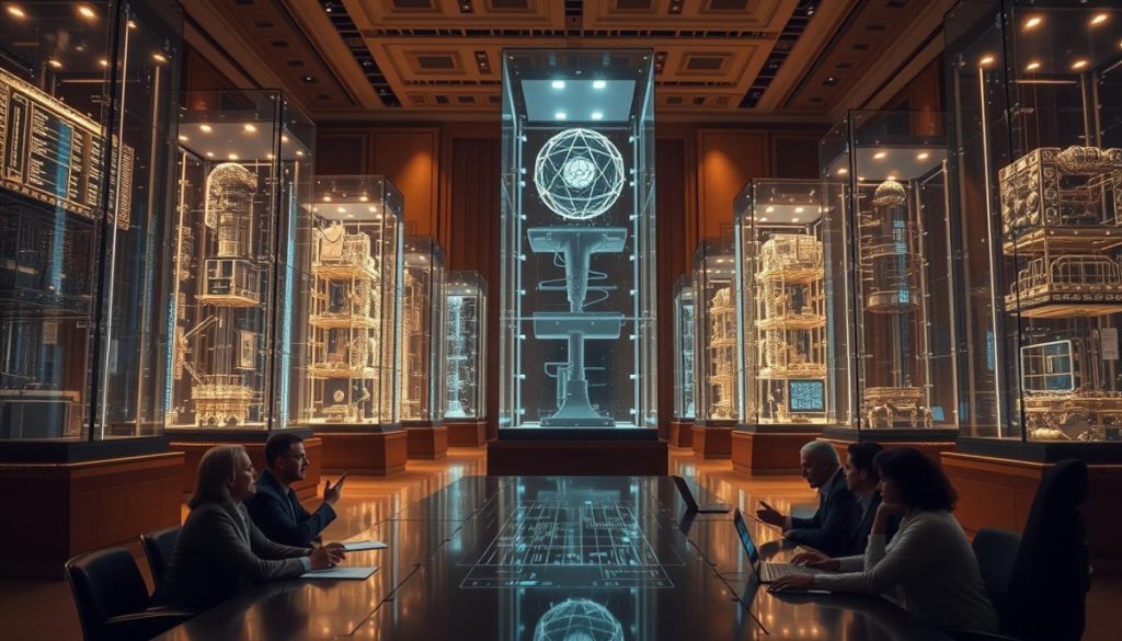 A Grand Hall Filled With Towering Glass Casings, Each Housing A Different Large Language Model. Soft, Diffused Lighting Casts A Reverent Glow, Highlighting The Intricate Inner Workings And Unique Architectures Of These Ai Titans. In The Foreground, A Long Conference Table Where Experts In Natural Language Processing Engage In Animated Discussion, Gesturing Towards Detailed Holographic Visualizations Of Model Performance Metrics And Capabilities. The Rich, Cinematic Atmosphere Conveys The Awe-Inspiring Scale And Significance Of These Cutting-Edge Language Technologies And Their Transformative Impact On The Field Of Artificial Intelligence. A Grand Hall Filled With Towering Glass Casings, Each Housing A Different Large Language Model. Soft, Diffused Lighting Casts A Reverent Glow, Highlighting The Intricate Inner Workings And Unique Architectures Of These Ai Titans. In The Foreground, A Long Conference Table Where Experts In Natural Language Processing Engage In Animated Discussion, Gesturing Towards Detailed Holographic Visualizations Of Model Performance Metrics And Capabilities. The Rich, Cinematic Atmosphere Conveys The Awe-Inspiring Scale And Significance Of These Cutting-Edge Language Technologies And Their Transformative Impact On The Field Of Artificial Intelligence.