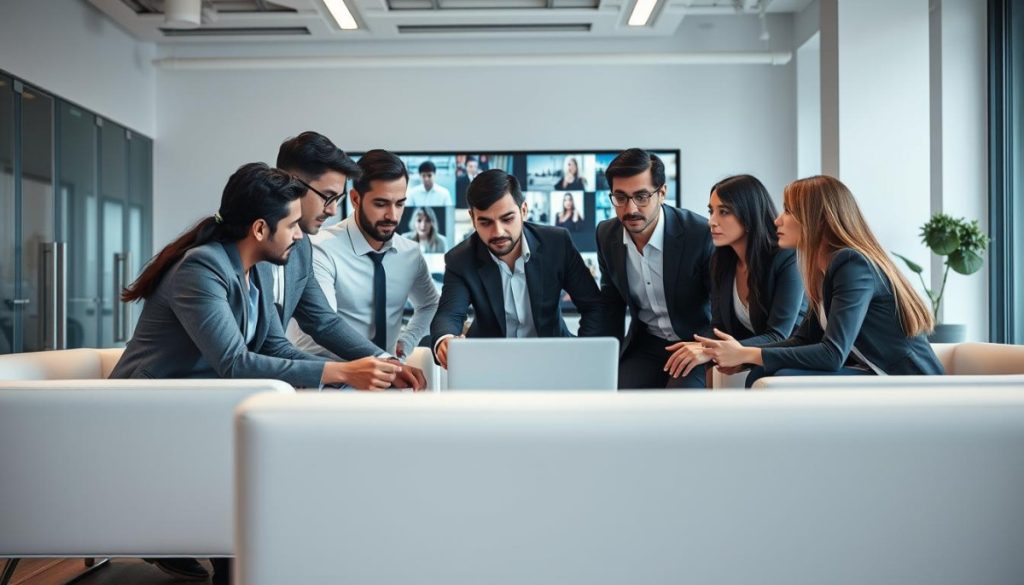 A Group Of Determined Individuals, Dressed In Professional Attire, Strategically Collaborate In A Well-Lit Modern Office Setting. The Ai Fraud Response Team, With Focused Expressions, Examines Digital Evidence Displayed On A Large Screen, Working Tirelessly To Uncover And Mitigate The Impacts Of Deepfake Threats. Sleek, Minimalist Furniture And Clean Lines Create An Atmosphere Of Efficiency And Innovation, While The Overall Scene Conveys A Sense Of Purpose And Vigilance In The Face Of Technological Challenges. A Group Of Determined Individuals, Dressed In Professional Attire, Strategically Collaborate In A Well-Lit Modern Office Setting. The Ai Fraud Response Team, With Focused Expressions, Examines Digital Evidence Displayed On A Large Screen, Working Tirelessly To Uncover And Mitigate The Impacts Of Deepfake Threats. Sleek, Minimalist Furniture And Clean Lines Create An Atmosphere Of Efficiency And Innovation, While The Overall Scene Conveys A Sense Of Purpose And Vigilance In The Face Of Technological Challenges.