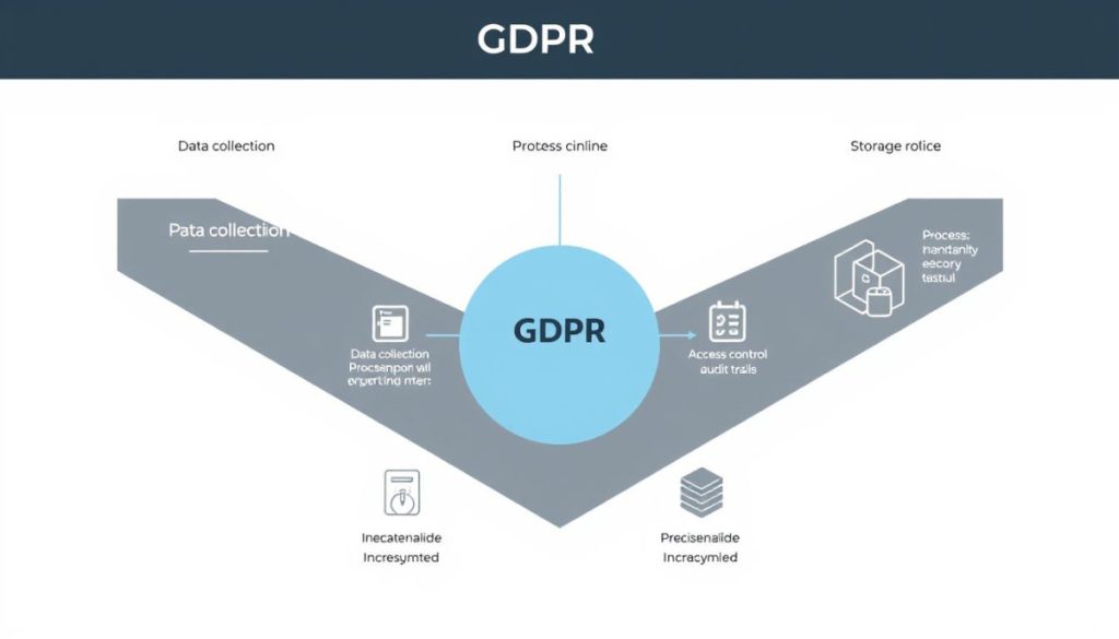 A High-Contrast, Professional-Looking Diagram Showcasing The Key Gdpr Requirements For Automated Systems. Set Against A Clean, Minimalist Background, The Image Features A Sleek, Angular Composition With Distinct Zones For Data Collection, Processing, And Storage Policies. Precise, Technical Illustrations Of Data Flow, Access Control, And Audit Trails Are Rendered In A Crisp, Muted Color Palette. The Overall Aesthetic Conveys A Sense Of Order, Transparency, And Attention To Compliance - Mirroring The Rigorous Governance Principles Outlined In The Gdpr Regulations.