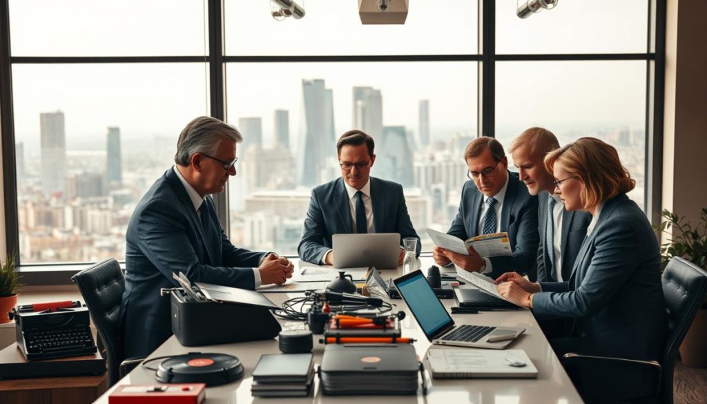A High-Resolution, Hyperrealistic Image Of &Quot;Generation X Marketing Strategies.&Quot; The Scene Depicts A Modern Office Space, With A Large Window Overlooking A Bustling City Skyline. In The Foreground, A Group Of Well-Dressed Professionals, Aged 40-55, Are Gathered Around A Conference Table, Engaged In A Lively Discussion. Their Expressions Convey A Mix Of Thoughtfulness And Determination, As They Review Marketing Materials And Digital Devices. The Middle Ground Showcases A Blend Of Analog And Digital Elements - Vintage Typewriters, Vinyl Records, And Various Retro-Inspired Decor Juxtaposed With Sleek Laptops, Tablets, And Cutting-Edge Technology. The Background Features Warm, Muted Lighting, Creating A Sense Of Nostalgia And Professionalism. The Overall Atmosphere Conveys The Generation X Ethos Of Bridging The Gap Between The Analog And Digital Worlds, As They Adapt Their Marketing Strategies To Reach Diverse Audiences.