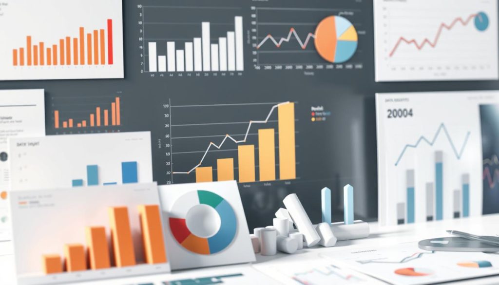 A High-Resolution, Photorealistic Image Of Various Types Of Data Visualization Charts And Graphs, Including Bar Charts, Line Graphs, Pie Charts, Scatter Plots, And Area Charts, Arranged In A Visually Compelling Manner. The Charts Are Depicted With A Clean, Minimalist Aesthetic, Using A Sophisticated Color Palette And Impeccable Attention To Detail. The Scene Is Captured From A Slightly Elevated Angle, Creating A Sense Of Depth And Perspective. The Lighting Is Soft And Diffused, Casting Gentle Shadows That Accentuate The Three-Dimensional Nature Of The Elements. The Overall Mood Is Professional, Informative, And Visually Striking, Conveying The Importance Of Effective Data Visualization For Engaging Audiences.