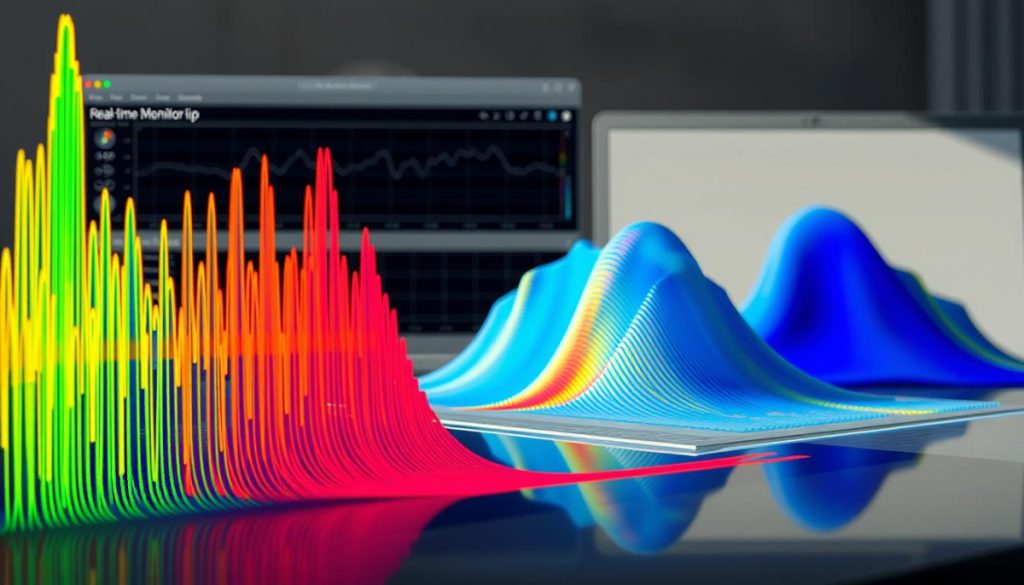 A High-Resolution Waveform Visualization Depicting The Intricate Patterns Of Acoustic Anomaly Detection. In The Foreground, A Detailed Spectrogram Showcases The Frequency Spectrum, With Vibrant Hues And Sharp Contrasts Highlighting Distinct Anomalies. The Middle Ground Features A 3D Surface Plot, Meticulously Rendering The Temporal And Spectral Characteristics Of The Sound Data. In The Background, A Sleek, Minimalist Interface Displays Real-Time Monitoring And Analysis Tools, Conveying A Sense Of Technological Precision. The Lighting Is Crisp And Natural, Casting Subtle Shadows To Emphasize The Depth And Complexity Of The Data. The Overall Composition Evokes A Sense Of Scientific Inquiry And The Pursuit Of Understanding The Fundamental Mechanics Of Acoustic Anomaly Detection.
