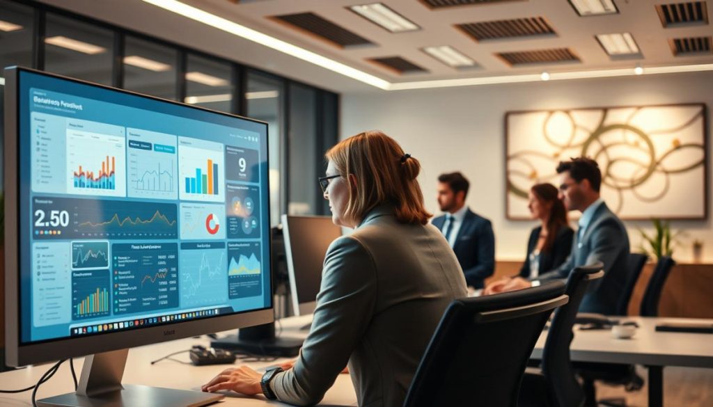 A High-Tech Corporate Office, Bathed In Warm, Soft Lighting. In The Foreground, A Sleek, Minimalist Workstation Displays A Dynamic Data Visualization Dashboard, Showcasing The Seamless Integration Of Diverse Business Data Streams. The Middle Ground Reveals A Team Of Professionals, Deeply Engaged In Collaborative Analysis, Their Expressions Focused And Intent. In The Background, The Office Space Is Adorned With Elegant, Abstract Wall Art, Suggesting The Fusion Of Technology And Design. The Overall Atmosphere Conveys A Sense Of Efficiency, Innovation, And The Transformative Power Of Multimodal Knowledge Representation In Driving Business Operations Forward.