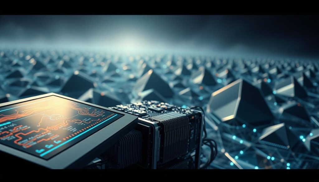 A Highly Detailed And Photorealistic Depiction Of Language Processing Models, Showcasing A Complex Network Of Interconnected Neural Pathways. The Foreground Features A Sleek, Futuristic Interface Displaying Intricate Data Visualizations, Reflecting The Power And Precision Of Ai-Driven Data Transformation. The Middle Ground Is Occupied By A Cluster Of Advanced Hardware Components, Their Metallic Surfaces Gleaming Under Carefully Crafted Lighting Conditions. In The Background, A Vast Landscape Of Abstract, Geometric Shapes And Patterns Suggests The Boundless Potential Of Artificial Intelligence In Unlocking The Value Of Unstructured Data. Executed With A Cinematic, High-Contrast Aesthetic To Convey The Profound Impact Of This Technology On Modern Business.