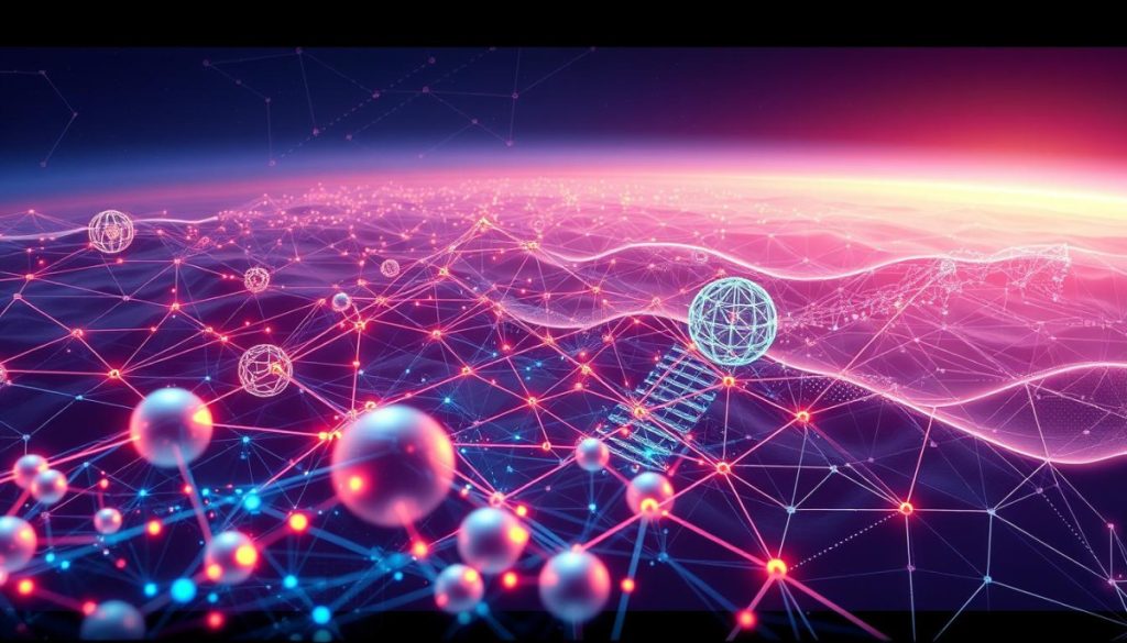 A Highly Detailed, Hyperrealistic Vector Visualization Of Efficient Search Algorithms, Showcasing A Complex Network Of Interconnected Nodes And Pathways. The Foreground Depicts A Vivid, Three-Dimensional Representation Of Ann (Approximate Nearest Neighbor) Search, With Glowing, Translucent Spheres Representing Data Points And Intricate, Dynamic Lines Tracing The Optimal Search Trajectories. The Middle Ground Features A Deeper Exploration Of The Algorithmic Components, With Geometric Shapes And Wireframe Structures Illustrating The Underlying Mathematical Concepts. The Background Encompasses A Vast, Ethereal Landscape, With Subtle Gradients And Abstract Patterns, Creating A Sense Of Depth And Technological Grandeur. Precise Lighting And A Cinematic Camera Angle Enhance The Overall Impression Of A Cutting-Edge, Scientific Visualization.