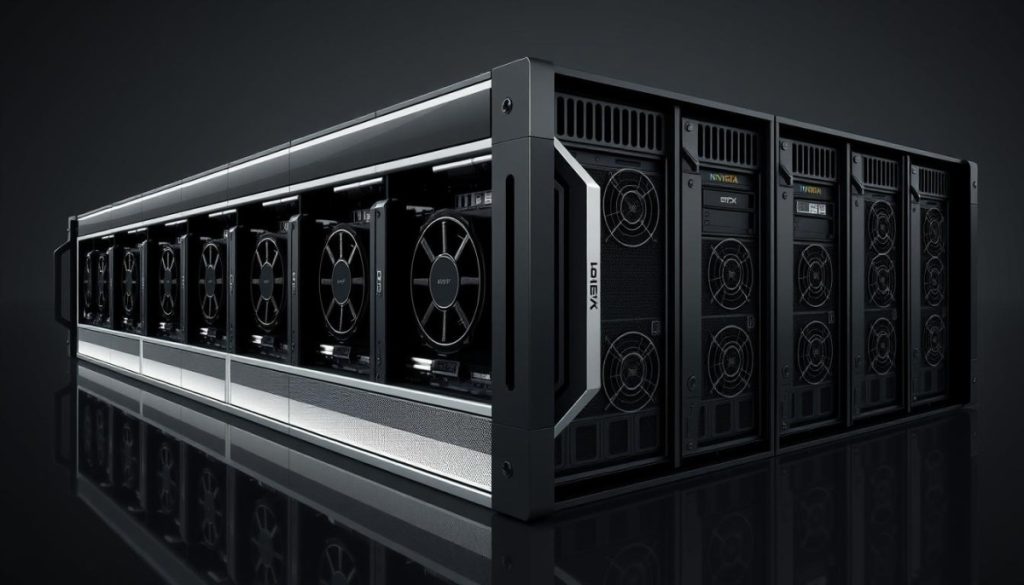 A Highly Detailed, Photorealistic Rendering Of An Nvidia Dgx System Configuration. The Dgx Server Chassis Is Prominently Displayed, Gleaming With An Elegant Black And Silver Design. Visible Are The Multiple High-Performance Gpu Accelerators, High-Speed Network Interfaces, And Robust Cooling Systems That Enable The Dgx'S Industry-Leading Ai And Hpc Capabilities. The Lighting Is Crisp And Evenly Distributed, Accentuating The Sleek, Modern Aesthetic. The Scene Is Set Against A Minimalist Background, Allowing The Dgx Hardware To Be The Focal Point. The Overall Impression Is One Of Power, Precision, And Advanced Technological Prowess Befitting An Enterprise-Grade Deep Learning And Data Analytics Platform. A Highly Detailed, Photorealistic Rendering Of An Nvidia Dgx System Configuration. The Dgx Server Chassis Is Prominently Displayed, Gleaming With An Elegant Black And Silver Design. Visible Are The Multiple High-Performance Gpu Accelerators, High-Speed Network Interfaces, And Robust Cooling Systems That Enable The Dgx'S Industry-Leading Ai And Hpc Capabilities. The Lighting Is Crisp And Evenly Distributed, Accentuating The Sleek, Modern Aesthetic. The Scene Is Set Against A Minimalist Background, Allowing The Dgx Hardware To Be The Focal Point. The Overall Impression Is One Of Power, Precision, And Advanced Technological Prowess Befitting An Enterprise-Grade Deep Learning And Data Analytics Platform.