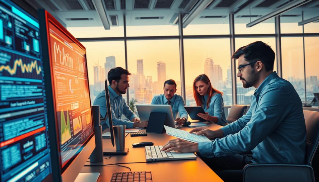 A Highly Detailed, Realistic Digital Illustration Showcasing Text Analysis In The Field Of Marketing. In The Foreground, A Computer Screen Displays Complex Data Visualizations And Natural Language Processing Algorithms, Casting A Soft Glow Across The Scene. In The Middle Ground, A Team Of Analysts Pore Over Insights, Their Expressions Intense As They Make Strategic Decisions. The Background Features A Modern, Minimalist Office Environment With Sleek Furniture And Floor-To-Ceiling Windows Overlooking A Vibrant Cityscape. Warm, Directional Lighting Emphasizes The Focus And Intensity Of The Work, While A Cool Color Palette Conveys The Analytical Nature Of The Task. The Overall Atmosphere Is One Of Productive, Data-Driven Marketing Strategy. A Highly Detailed, Realistic Digital Illustration Showcasing Text Analysis In The Field Of Marketing. In The Foreground, A Computer Screen Displays Complex Data Visualizations And Natural Language Processing Algorithms, Casting A Soft Glow Across The Scene. In The Middle Ground, A Team Of Analysts Pore Over Insights, Their Expressions Intense As They Make Strategic Decisions. The Background Features A Modern, Minimalist Office Environment With Sleek Furniture And Floor-To-Ceiling Windows Overlooking A Vibrant Cityscape. Warm, Directional Lighting Emphasizes The Focus And Intensity Of The Work, While A Cool Color Palette Conveys The Analytical Nature Of The Task. The Overall Atmosphere Is One Of Productive, Data-Driven Marketing Strategy.