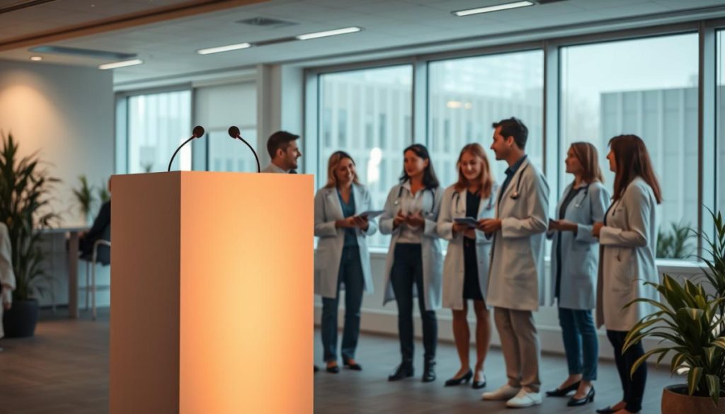A Meticulously Composed Scene Depicting Integrative Health Pr Strategies. In The Foreground, A Sleek, Minimalist Podium Stands Illuminated By Warm, Focused Lighting, Conveying A Sense Of Authority And Professionalism. In The Middle Ground, A Diverse Group Of Healthcare Professionals Engage In Animated Discussions, Their Body Language And Expressions Reflecting The Collaborative, Interdisciplinary Nature Of The Strategies. The Background Features A Clean, Modern Office Setting With Large Windows, Allowing Natural Light To Filter In And Creating An Airy, Welcoming Atmosphere. The Overall Mood Is One Of Unity, Innovation, And A Commitment To Holistic, Evidence-Based Approaches To Healthcare Communication And Outreach.