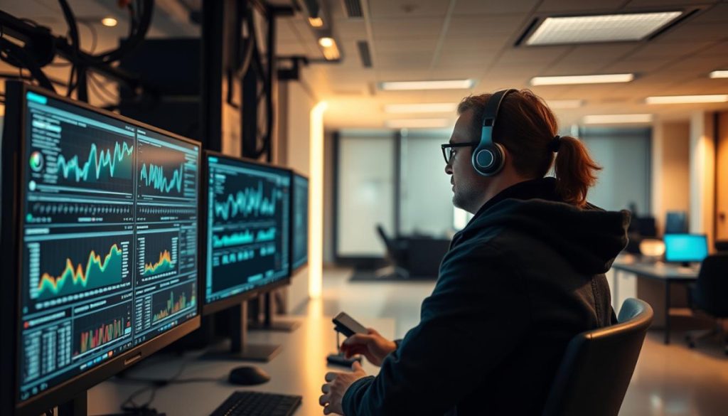 A Meticulously Crafted Data Processing Hub, With Sleek Monitors Displaying Intricate Statistical Analyses, Set Against A Backdrop Of A Modern, Minimalist Office Environment. Warm, Directional Lighting Casts Gentle Shadows, Enhancing The Precision And Focus Of The Scene. The Composition Emphasizes The Intersection Of Technology And Human Expertise, Conveying A Sense Of Mastery And Control Over Complex Information. Subtle, Muted Tones Create A Professional, Authoritative Atmosphere, Reflecting The Poise And Confidence Of The Ai Engineer At The Center Of This Data-Driven Domain.