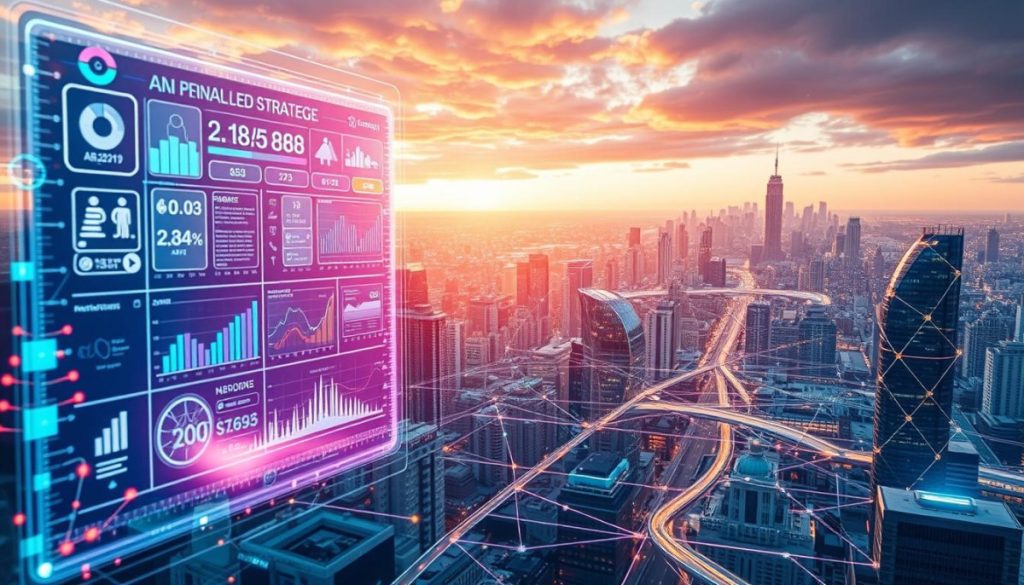 A Meticulously Designed Digital Landscape, Where Cutting-Edge Ai Algorithms Seamlessly Integrate With Vibrant, Captivating Visuals. In The Foreground, A Holographic Display Showcases An Array Of Personalized Marketing Strategies, Each Tailored To Individual Consumer Preferences. Amidst The Futuristic Cityscape, Ai-Powered Analytics Tools Provide Real-Time Insights, Guiding Marketers Towards Optimal Campaign Optimization. Intricate, Interconnected Networks Of Data Flow Through The Middle Ground, Informing Decision-Making And Fueling Innovative, Ai-Enhanced Marketing Solutions. In The Background, A Panoramic View Of A Bustling, Technology-Driven Metropolis Sets The Stage For This Transformative Era Of Digital Marketing, Where Ai Reigns Supreme.