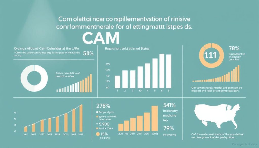 A Modern, Minimalist Infographic Displaying The Rising Popularity Of Complementary And Alternative Medicine (Cam) In The United States. A Clean, Data-Driven Layout With Flat Geometric Shapes, Precise Charts, And Clear Visualizations. Soft, Muted Colors Create A Professional, Academic Tone. Crisp, High-Resolution Rendering With A Focus On Detailed Data Presentation. Subtle Lighting From The Top Left Casts An Even Glow, Enhancing The Clarity Of The Information. The Layout Is Carefully Balanced, Drawing The Viewer'S Attention To The Key Statistics And Trends. An Authoritative, Objective Style That Complements The Article'S Analytical Approach To The Topic.