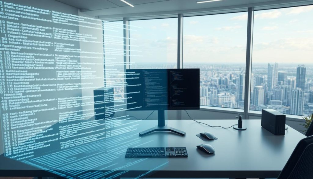A Professional Workspace With A Clean, Organized Layout Showcasing Claude, A Sleek Ai Coding Assistant. In The Foreground, A Holographic Display Projects Lines Of Code, Meticulously Arranged In A Fluid, Interconnected Workflow. The Middle Ground Features A State-Of-The-Art Workstation, Complete With Dual High-Resolution Monitors, A Minimalist Keyboard, And A Precision Mouse. Soft, Directional Lighting Emphasizes The Futuristic, High-Tech Atmosphere, Creating A Sense Of Focus And Productivity. In The Background, A Panoramic Window Offers A Breathtaking Cityscape, Reflecting The Broader Context Of Technological Innovation And Progress. The Overall Scene Conveys A Harmonious Balance Between Human And Artificial Intelligence, Enabling The Seamless Mastery Of Coding Capabilities. A Professional Workspace With A Clean, Organized Layout Showcasing Claude, A Sleek Ai Coding Assistant. In The Foreground, A Holographic Display Projects Lines Of Code, Meticulously Arranged In A Fluid, Interconnected Workflow. The Middle Ground Features A State-Of-The-Art Workstation, Complete With Dual High-Resolution Monitors, A Minimalist Keyboard, And A Precision Mouse. Soft, Directional Lighting Emphasizes The Futuristic, High-Tech Atmosphere, Creating A Sense Of Focus And Productivity. In The Background, A Panoramic Window Offers A Breathtaking Cityscape, Reflecting The Broader Context Of Technological Innovation And Progress. The Overall Scene Conveys A Harmonious Balance Between Human And Artificial Intelligence, Enabling The Seamless Mastery Of Coding Capabilities.