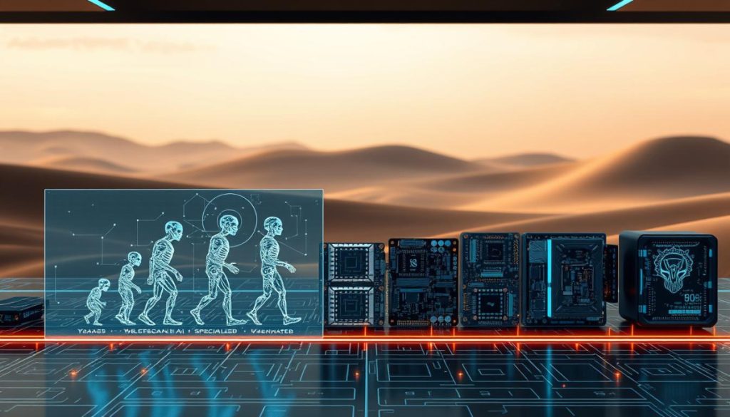 A Series Of Interconnected Technological Milestones, Depicted In A Sleek, Futuristic Setting. In The Foreground, A Holographic Display Showcases The Evolution Of Specialized Ai Models, Their Complexity And Capabilities Expanding Over Time. The Middle Ground Features Various Cutting-Edge Hardware Components, Including Advanced Processors, Sensors, And Data Storage Systems, All Seamlessly Integrated. The Background Is A Serene, Minimalist Landscape, With A Warm, Diffused Lighting That Accentuates The Technological Wonders. The Overall Atmosphere Conveys A Sense Of Progress, Innovation, And The Steady March Of Technological Advancement In Specialized Ai Systems. A Series Of Interconnected Technological Milestones, Depicted In A Sleek, Futuristic Setting. In The Foreground, A Holographic Display Showcases The Evolution Of Specialized Ai Models, Their Complexity And Capabilities Expanding Over Time. The Middle Ground Features Various Cutting-Edge Hardware Components, Including Advanced Processors, Sensors, And Data Storage Systems, All Seamlessly Integrated. The Background Is A Serene, Minimalist Landscape, With A Warm, Diffused Lighting That Accentuates The Technological Wonders. The Overall Atmosphere Conveys A Sense Of Progress, Innovation, And The Steady March Of Technological Advancement In Specialized Ai Systems.