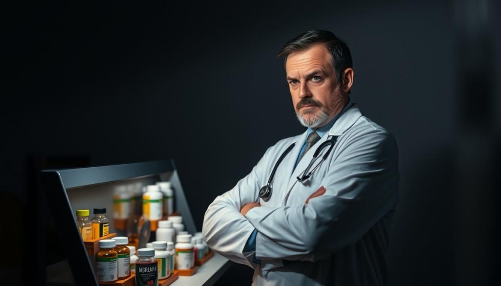 A Skeptical Medical Professional Stands With Arms Crossed, Brow Furrowed, Critically Examining A Display Of Alternative Health Products. The Scene Is Set In A Dimly Lit, Clinical Environment, With Clean Lines And A Sense Of Sterile Detachment. Soft Shadows Cast By Directional Lighting Add Depth And Drama. The Subject'S Expression Conveys A Blend Of Curiosity And Skepticism, Hinting At The Complexities Surrounding The Acceptance Of Complementary Healthcare Approaches. The Overall Atmosphere Encourages The Viewer To Contemplate The Nuanced Perspectives On This Contentious Topic. A Skeptical Medical Professional Stands With Arms Crossed, Brow Furrowed, Critically Examining A Display Of Alternative Health Products. The Scene Is Set In A Dimly Lit, Clinical Environment, With Clean Lines And A Sense Of Sterile Detachment. Soft Shadows Cast By Directional Lighting Add Depth And Drama. The Subject'S Expression Conveys A Blend Of Curiosity And Skepticism, Hinting At The Complexities Surrounding The Acceptance Of Complementary Healthcare Approaches. The Overall Atmosphere Encourages The Viewer To Contemplate The Nuanced Perspectives On This Contentious Topic.