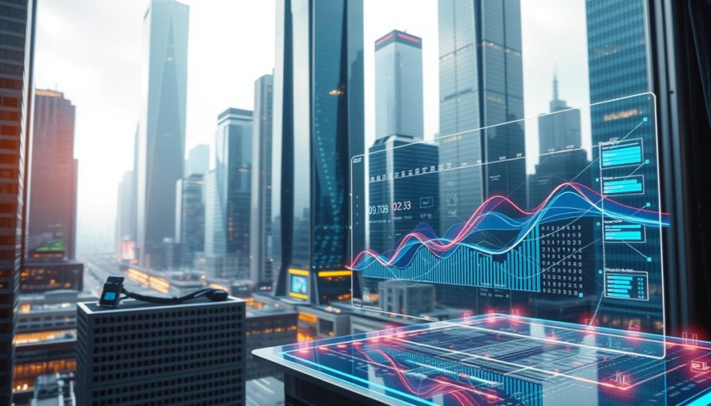 A Sleek, Metallic Futuristic Cityscape With Towering Skyscrapers, Glowing Holographic Interfaces, And A Pulsing Digital Infrastructure. In The Foreground, A Dynamic Data Visualization Displays Real-Time Insights, With Vibrant Lines And Curves Flowing Across A Translucent Screen. The Middle Ground Features An Array Of Cutting-Edge Devices - Tablets, Smartphones, And Wearables - Seamlessly Integrated Into The Urban Landscape. The Background Is Bathed In A Soft, Diffused Light, Creating A Sense Of Technological Elegance And Sophistication. Cinematic Camera Angles And A Cinematic Depth Of Field Enhance The Immersive, Visually Striking Digital Transformation Strategy.