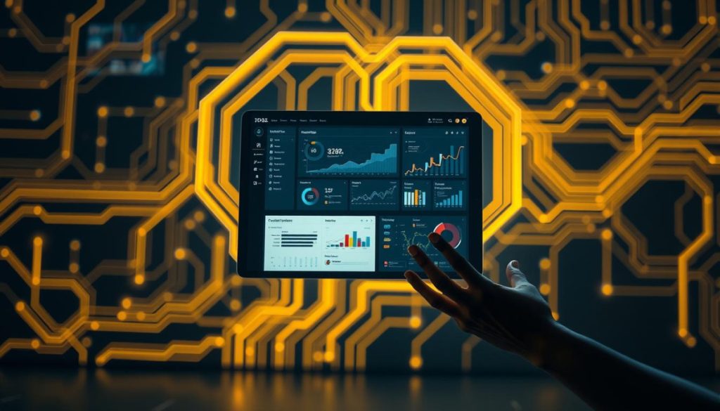 A Sleek, Minimalist Digital Interface Floats In A Dimly-Lit, High-Tech Environment. Intricate, Glowing Circuits Weave Through The Background, Casting A Soft, Otherworldly Glow. In The Foreground, A Series Of Personalized, Customizable Dashboards And Analytics Displays Hover And Respond To Subtle Hand Gestures, Showcasing Data Visualizations, Interactive Elements, And Seamless Navigation. The Scene Conveys A Sense Of Precision, Control, And A Tailored Digital Experience, Perfectly Suited For The &Quot;Transforming Your Digital Presence&Quot; Section Of The Article.