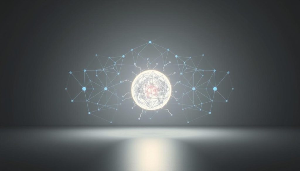 A Sleek, Minimalist Representation Of Ai Model Efficiency. In The Foreground, A Softly Glowing Sphere Of Energy, Its Luminous Tendrils Radiating Outward. Surrounding It, Intricate Geometric Forms In Shades Of Gray And Blue, Suggesting The Complex Inner Workings Of A Highly Optimized Neural Network. The Background Is A Serene, Muted Gradient, Allowing The Central Elements To Take Center Stage. Precise Lighting Casts Dramatic Shadows, Emphasizing The Depth And Dimensionality Of The Scene. Captured With A Wide-Angle Lens To Convey A Sense Of Grand Scale And Engineering Prowess. The Overall Mood Is One Of Elegance, Sophistication, And The Power Of Distilled Ai Efficiency.