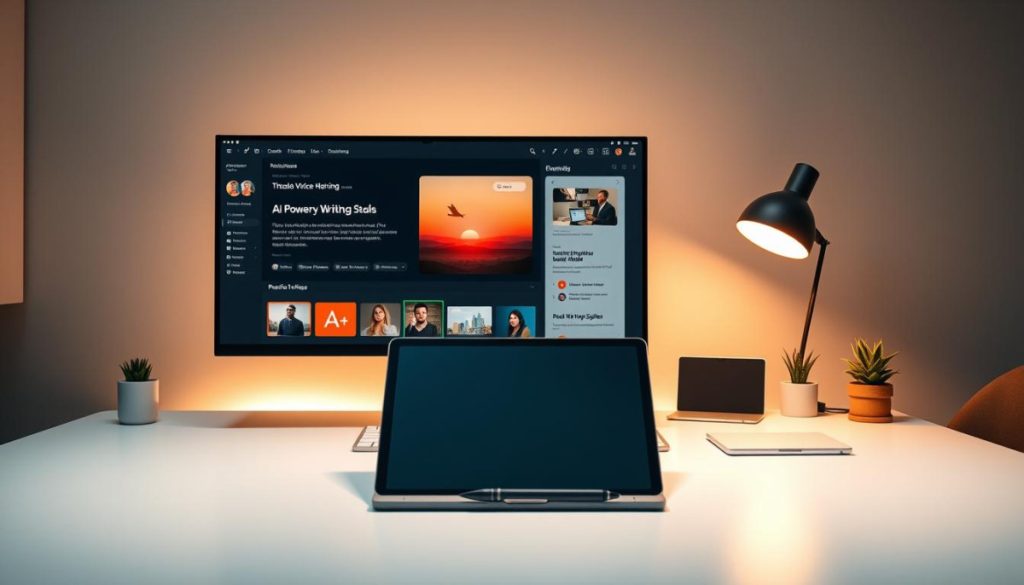 A Sleek, Minimalist Workspace With An Array Of Ai-Powered Writing Tools Displayed On A Modern Desktop. Soft, Directional Lighting Casts A Warm Glow, While A Large Monitor Serves As The Focal Point, Showcasing An Intuitive User Interface That Seamlessly Blends Brand Elements. In The Foreground, A Stylish Laptop And A Tablet With A Pen Rest, Hinting At The Versatility Of These Ai Assistants. The Background Features Clean, Geometric Shapes And Muted Colors, Creating A Professional, Technology-Driven Atmosphere That Amplifies The Capabilities Of These Brand Voice Maintenance Tools. A Sleek, Minimalist Workspace With An Array Of Ai-Powered Writing Tools Displayed On A Modern Desktop. Soft, Directional Lighting Casts A Warm Glow, While A Large Monitor Serves As The Focal Point, Showcasing An Intuitive User Interface That Seamlessly Blends Brand Elements. In The Foreground, A Stylish Laptop And A Tablet With A Pen Rest, Hinting At The Versatility Of These Ai Assistants. The Background Features Clean, Geometric Shapes And Muted Colors, Creating A Professional, Technology-Driven Atmosphere That Amplifies The Capabilities Of These Brand Voice Maintenance Tools.