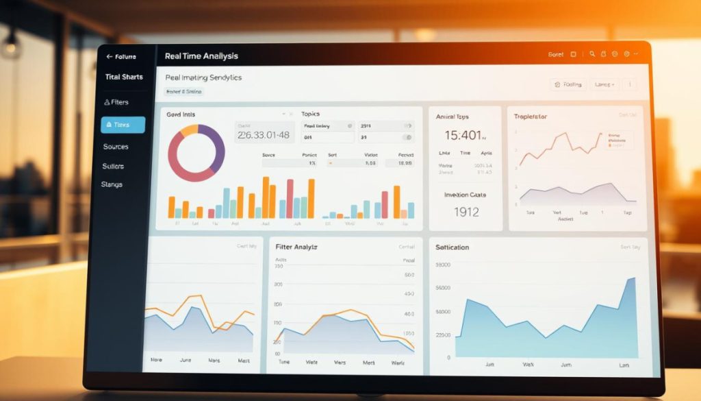 A Sleek, Modern Dashboard Displaying Real-Time Sentiment Analysis Data. In The Foreground, A Series Of Intuitive Graphs And Charts Visualize The Emotional Tone Of Online Conversations, Color-Coded To Convey Positive, Negative, And Neutral Sentiments. The Middle Ground Features A Clean, Minimalistic Interface With Customizable Filters And Sorting Options, Allowing The User To Drill Down Into Specific Topics, Sources, And Time Periods. The Background Depicts A Subtle, Blurred Cityscape, Hinting At The Broader Business Context In Which This Analytical Tool Operates. Warm, Diffused Lighting Creates A Sense Of Professionalism And Authority, While The Overall Design Aesthetic Is Both Highly Functional And Aesthetically Pleasing, Reflecting The Dashboard'S Role As A Strategic Decision-Making Aid. A Sleek, Modern Dashboard Displaying Real-Time Sentiment Analysis Data. In The Foreground, A Series Of Intuitive Graphs And Charts Visualize The Emotional Tone Of Online Conversations, Color-Coded To Convey Positive, Negative, And Neutral Sentiments. The Middle Ground Features A Clean, Minimalistic Interface With Customizable Filters And Sorting Options, Allowing The User To Drill Down Into Specific Topics, Sources, And Time Periods. The Background Depicts A Subtle, Blurred Cityscape, Hinting At The Broader Business Context In Which This Analytical Tool Operates. Warm, Diffused Lighting Creates A Sense Of Professionalism And Authority, While The Overall Design Aesthetic Is Both Highly Functional And Aesthetically Pleasing, Reflecting The Dashboard'S Role As A Strategic Decision-Making Aid.