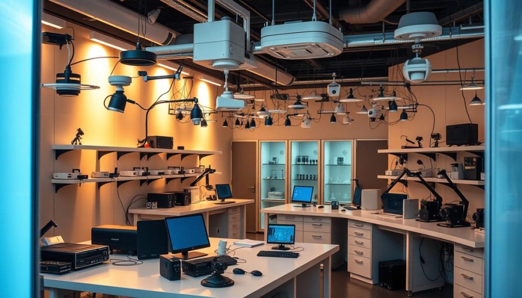 A Sleek, Modern Laboratory With An Array Of Cutting-Edge Data Collection Devices Arranged On Pristine Workbenches. Overhead, A Network Of Suspended Sensors And Cameras Capture Multimodal Data From Every Angle, Transforming The Space Into A Hub Of Technological Innovation. Warm, Directional Lighting Illuminates The Scene, Casting Dramatic Shadows And Highlighting The Precision Of The Instruments. The Overall Atmosphere Conveys A Sense Of Scientific Inquiry And The Relentless Pursuit Of Knowledge Through Diverse, Complementary Data Sources.