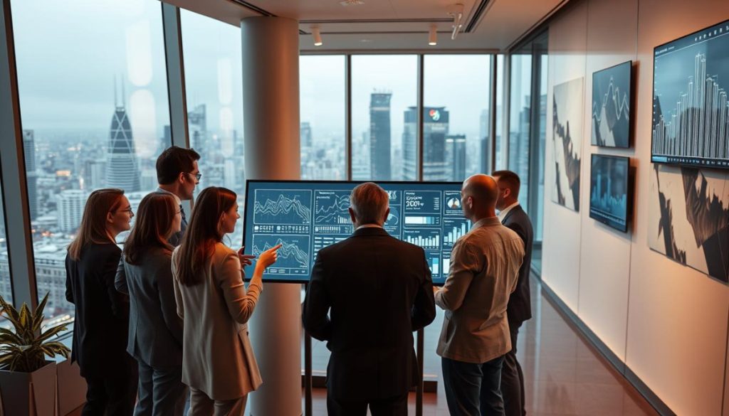 A Sleek, Modern Office Interior With Floor-To-Ceiling Windows Overlooking A Bustling City Skyline. In The Center Of The Room, A Group Of Professionals Gathered Around A Large Touchscreen Display, Collaborating On A Series Of Complex Digital Diagrams And Charts. The Lighting Is Soft And Warm, Casting A Subtle Glow Over The Scene. The Walls Are Adorned With Abstract Artwork And Screens Showcasing Real-Time Data Analytics. An Atmosphere Of Focused Innovation And Strategic Digital Transformation Permeates The Space, With The Team Deeply Engaged In The Integration Of Cutting-Edge Technologies To Optimize Their Organization'S Online Presence And Digital Capabilities. A Sleek, Modern Office Interior With Floor-To-Ceiling Windows Overlooking A Bustling City Skyline. In The Center Of The Room, A Group Of Professionals Gathered Around A Large Touchscreen Display, Collaborating On A Series Of Complex Digital Diagrams And Charts. The Lighting Is Soft And Warm, Casting A Subtle Glow Over The Scene. The Walls Are Adorned With Abstract Artwork And Screens Showcasing Real-Time Data Analytics. An Atmosphere Of Focused Innovation And Strategic Digital Transformation Permeates The Space, With The Team Deeply Engaged In The Integration Of Cutting-Edge Technologies To Optimize Their Organization'S Online Presence And Digital Capabilities.