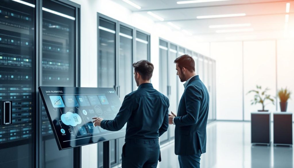 A Sleek, Modern Office Space With A Futuristic Data Center In The Background. In The Foreground, A Team Of Data Engineers Collaborates At A High-Tech Touchscreen Interface, Seamlessly Orchestrating An Automated Workflow Visualization. Soft, Directional Lighting Highlights The Precision And Efficiency Of The Process, While Minimalist Design Elements Convey A Sense Of Sophistication And Control. The Scene Exudes An Air Of Technological Prowess And Business Optimization, Capturing The Essence Of Data Pipeline Orchestration.