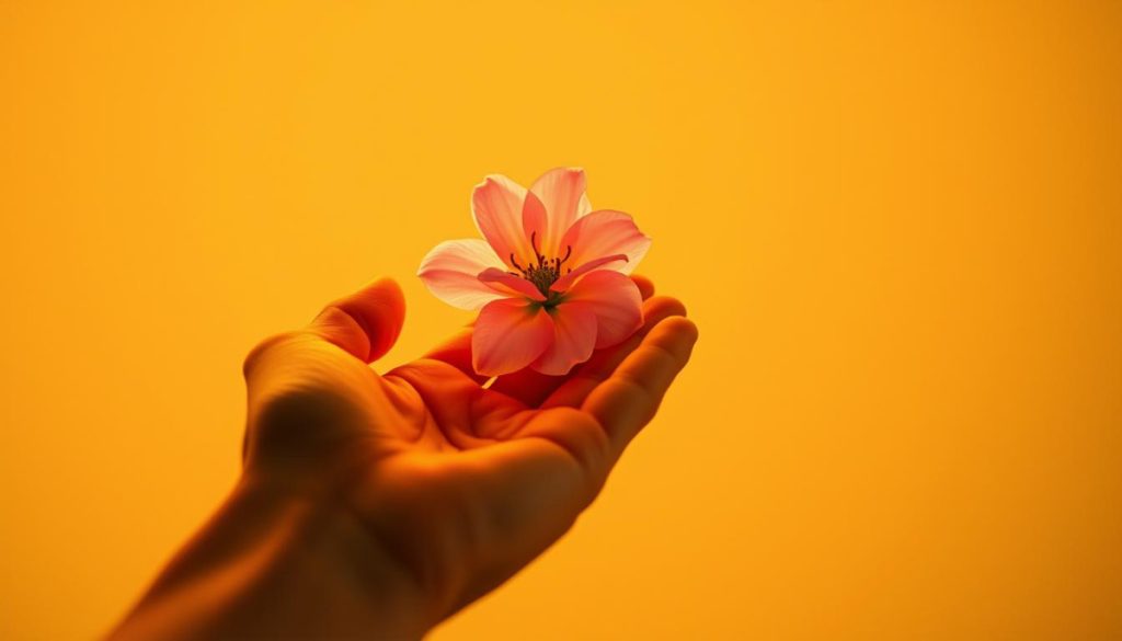 A Thoughtful Human Hand Gently Cradles An Ai-Generated Digital Flower, Its Petals Rendered With Photographic Realism. Warm, Diffused Lighting Illuminates The Delicate Interplay Between The Organic And The Artificial, Symbolizing The Balance Between Human Touch And Machine-Produced Content. The Background Depicts A Serene, Minimalist Setting, Allowing The Central Image To Capture The Essence Of Authenticity In The Age Of Ai-Powered Creation. Captured With A Wide-Angle Lens, The Composition Evokes A Sense Of Harmony, Inviting The Viewer To Contemplate The Role Of The Human Element In An Increasingly Automated World.