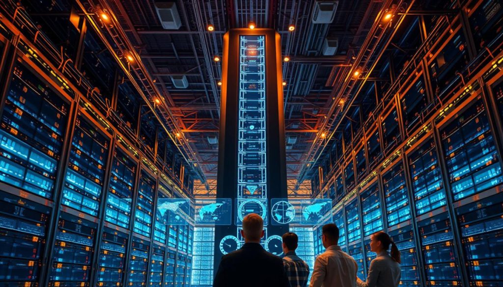 A Towering Data Center, Sleek And Modern, Stands As The Centerpiece Of A Vast Enterprise Storage Landscape. Gleaming Racks Of Servers And Storage Arrays Fill The Cavernous Space, Their Status Lights Blinking In A Mesmerizing Rhythm. Overhead, A Complex Network Of Cabling And Cooling Systems Create An Intricate Web, Supporting The Seamless Flow Of Data. In The Foreground, A Group Of It Professionals Scrutinize Holographic Dashboards, Their Faces Illuminated By The Soft Glow Of The Displays. The Scene Is Bathed In A Warm, Amber Light, Creating A Sense Of Efficiency And Technological Prowess. The Overall Atmosphere Conveys The Power And Reliability Of Enterprise-Class Storage Solutions, Ready To Support The Most Demanding Business Needs. A Towering Data Center, Sleek And Modern, Stands As The Centerpiece Of A Vast Enterprise Storage Landscape. Gleaming Racks Of Servers And Storage Arrays Fill The Cavernous Space, Their Status Lights Blinking In A Mesmerizing Rhythm. Overhead, A Complex Network Of Cabling And Cooling Systems Create An Intricate Web, Supporting The Seamless Flow Of Data. In The Foreground, A Group Of It Professionals Scrutinize Holographic Dashboards, Their Faces Illuminated By The Soft Glow Of The Displays. The Scene Is Bathed In A Warm, Amber Light, Creating A Sense Of Efficiency And Technological Prowess. The Overall Atmosphere Conveys The Power And Reliability Of Enterprise-Class Storage Solutions, Ready To Support The Most Demanding Business Needs.