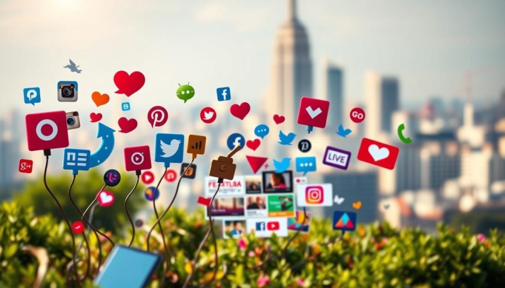 A Vibrant And Dynamic Digital Landscape, Illuminated By A Soft, Natural Light. In The Foreground, A Group Of Diverse Social Media Icons - Each Representing A Cutting-Edge Platform - Swirl And Dance, Their Movements Capturing The Essence Of Viral Content Strategies. The Middle Ground Features A Collage Of Shareable, Eye-Catching Visuals - From Bold Infographics To Engaging Videos - All Designed To Captivate And Engage The Viewer. In The Background, A Hazy, Out-Of-Focus Cityscape Serves As A Backdrop, Symbolizing The Ever-Evolving Nature Of The Digital World. The Overall Composition Conveys A Sense Of Energy, Creativity, And The Power Of Tailored, Platform-Specific Tactics To Drive Viral Success.