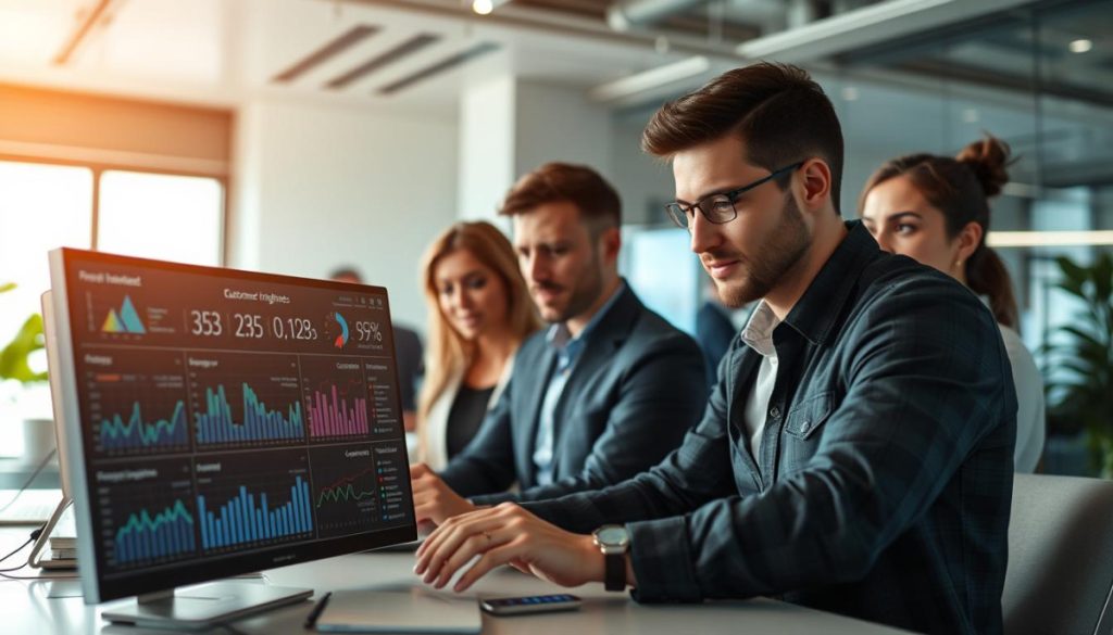 A Vibrant And Dynamic Scene Of Personalized Marketing Strategies, Captured In A High-Resolution, Hyper-Realistic Rendering. In The Foreground, A Data Visualization Dashboard Displays Personalized Customer Insights, With Charts, Graphs, And Analytics Reflecting Individual User Preferences And Behaviors. The Middle Ground Features A Team Of Digital Marketers, Immersed In The Process Of Crafting Tailored Campaigns, Their Expressions Focused And Determined. In The Background, A Sleek, Minimalist Office Space, With Cutting-Edge Technology And A Sense Of Innovation. Soft, Directional Lighting Casts A Warm Glow, Emphasizing The Collaborative And Strategic Nature Of The Scene. The Overall Atmosphere Conveys The Power Of Data-Driven, Personalized Marketing Strategies To Drive Customer Engagement And Business Growth.