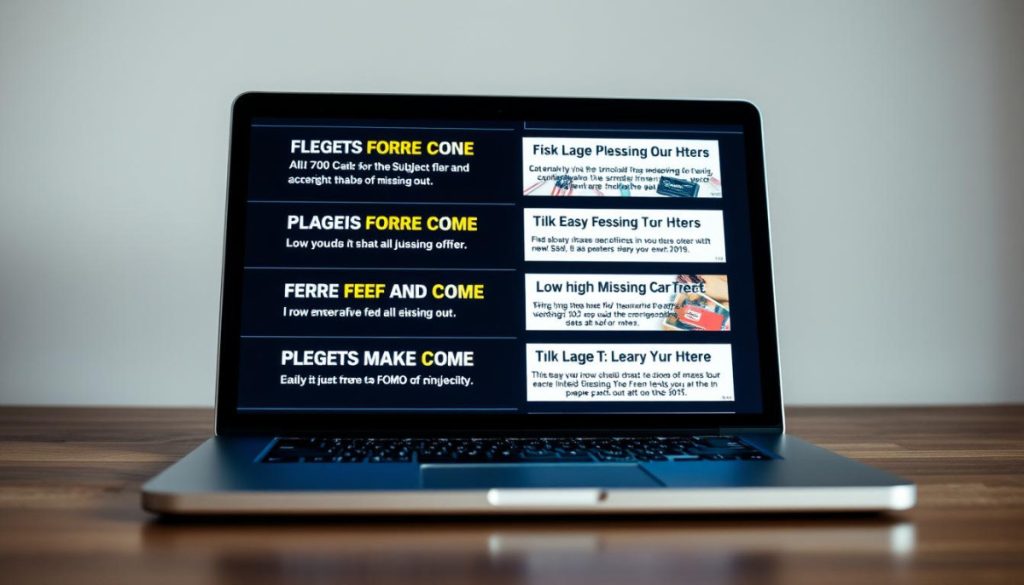 A Well-Lit, Close-Up View Of A Sleek, Modern Laptop Or Desktop Computer Screen Displaying A Series Of Enticing Email Subject Lines That Evoke A Sense Of &Quot;Fear Of Missing Out&Quot; (Fomo). The Subject Lines Should Be Visually Appealing, Using A Mix Of Bold, Attention-Grabbing Typography And Carefully Curated Imagery That Suggests Exclusivity, Limited-Time Offers, Or Unique Opportunities. The Screen Is Set Against A Minimalist, Slightly Blurred Background, Creating A Clean, Professional Aesthetic. The Lighting Is Soft And Directional, Highlighting The Screen'S Contents And Creating A Sense Of Depth And Dimension. The Overall Composition Should Convey A Sense Of Urgency And Excitement, Reflecting The Power Of Fomo-Driven Subject Lines To Capture The Reader'S Attention.