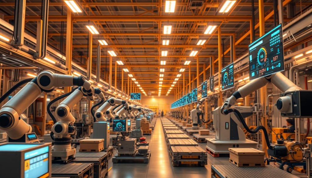 An Ultramodern Factory Floor, Bathed In Warm, Directional Lighting That Highlights The Intricate Machinery And Efficient Workflows. Robotic Arms Seamlessly Coordinate With Human Operators, Executing Precision Tasks With Unparalleled Speed And Accuracy. Holographic Displays Showcase Real-Time Analytics, Empowering Decision-Makers To Optimize Every Aspect Of The Supply Chain. The Atmosphere Exudes A Sense Of Synergy, Where Cutting-Edge Ai Agents Harmonize With Human Expertise, Unlocking New Levels Of Operational Excellence. Sleek, Futuristic Designs And A Clean, Minimalist Aesthetic Evoke A Sense Of Technological Sophistication And Forward-Thinking Strategy.