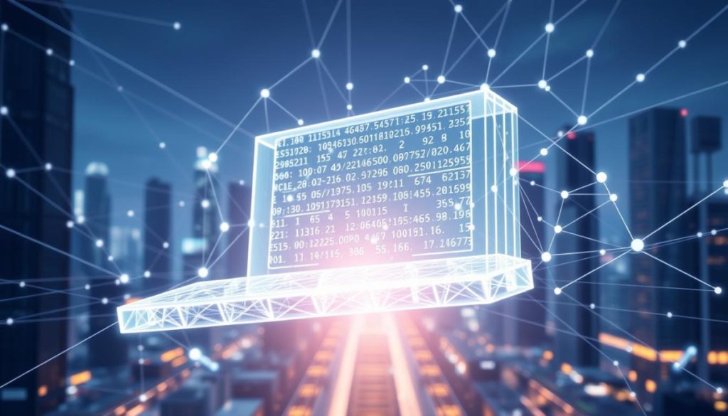 Detailed 3D Render Of A Decentralized Content Authentication System. In The Foreground, A Transparent Blockchain Ledger Hovers, Its Digital Records Illuminating The Scene With A Soft, Ethereal Glow. Surrounding It, A Network Of Nodes And Cryptographic Hashes Intertwine, Creating A Complex Web Of Verified Transactions. The Middle Ground Features Sleek, Minimalist Ui Elements, Showcasing How Users Can Easily Access And Authenticate Content. In The Background, A Cityscape Of Skyscrapers And Futuristic Architecture Sets The Stage, Hinting At The Global, Interconnected Nature Of This Decentralized Technology. Crisp Lighting, Depth Of Field, And Photorealistic Textures Lend An Air Of Sophistication And Technological Prowess To The Overall Composition.